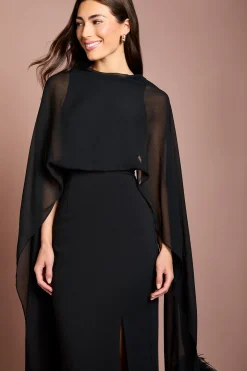 Robe Midi En Crêpe Stretch Avec Écharpe En Plumes Mousseline