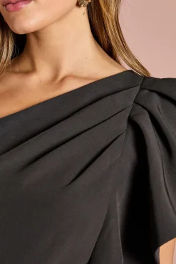 Robe Midi en Crêpe à Volant Asymétrique