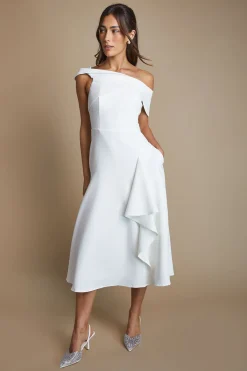 Coast Robe Midi En Crêpe À Volants Bardot<Femme Robes|Robes Mi-Longues