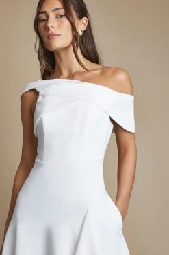 Coast Robe Midi En Crêpe À Volants Bardot<Femme Robes|Robes Mi-Longues