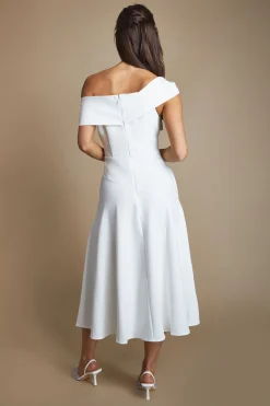 Coast Robe Midi En Crêpe À Volants Bardot<Femme Robes|Robes Mi-Longues