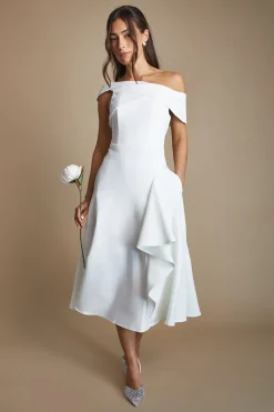 Coast Robe Midi En Crêpe À Volants Bardot<Femme Robes|Robes Mi-Longues