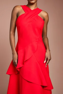 Robe Midi En Crêpe À Volants Et Encolure Croisée
