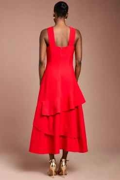 Robe Midi En Crêpe À Volants Et Encolure Croisée