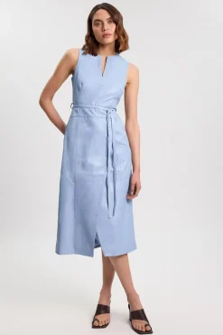 Robe Midi En Cuir Avec Ceinture À Nouer