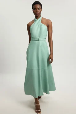 Robe Midi En Cuir À Encolure Croisée Dos-nu