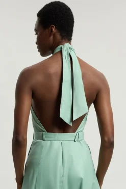 Robe Midi En Cuir À Encolure Croisée Dos-nu