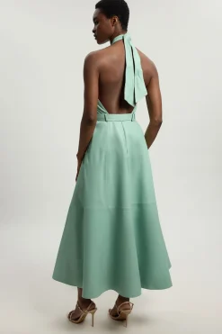 Robe Midi En Cuir À Encolure Croisée Dos-nu
