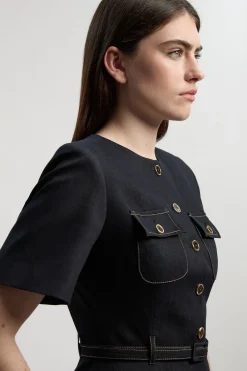 KarenMillen Robe Midi en Denim Ajustée avec Ceinture<Femme Tailleurs|Denim
