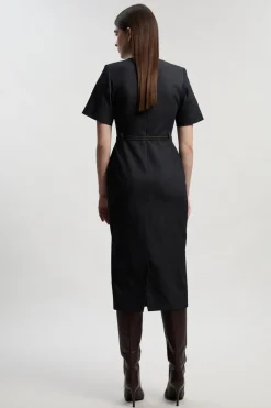 KarenMillen Robe Midi en Denim Ajustée avec Ceinture<Femme Tailleurs|Denim
