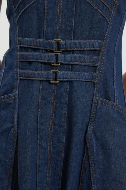 Robe Midi En Denim À Bustier Avec Détail Corset