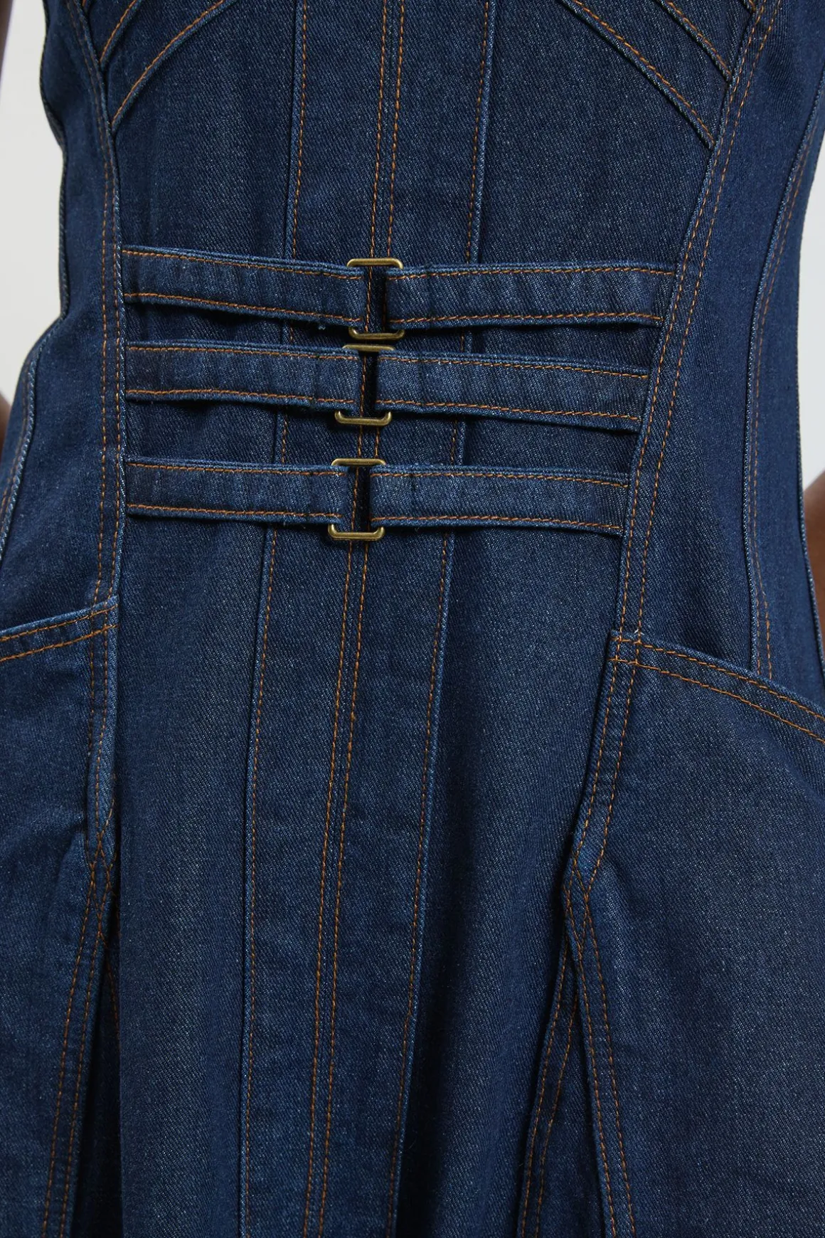 Robe Midi En Denim À Bustier Avec Détail Corset