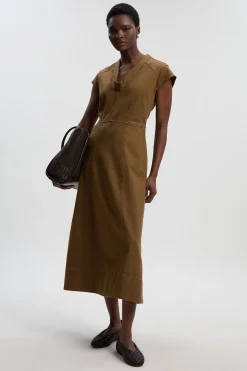 Robe Midi en Denim à Col Drapé