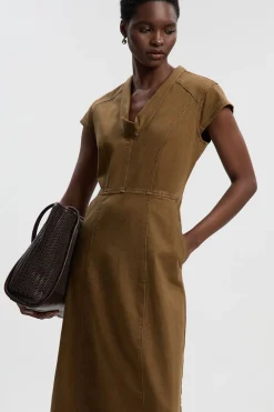 Robe Midi en Denim à Col Drapé