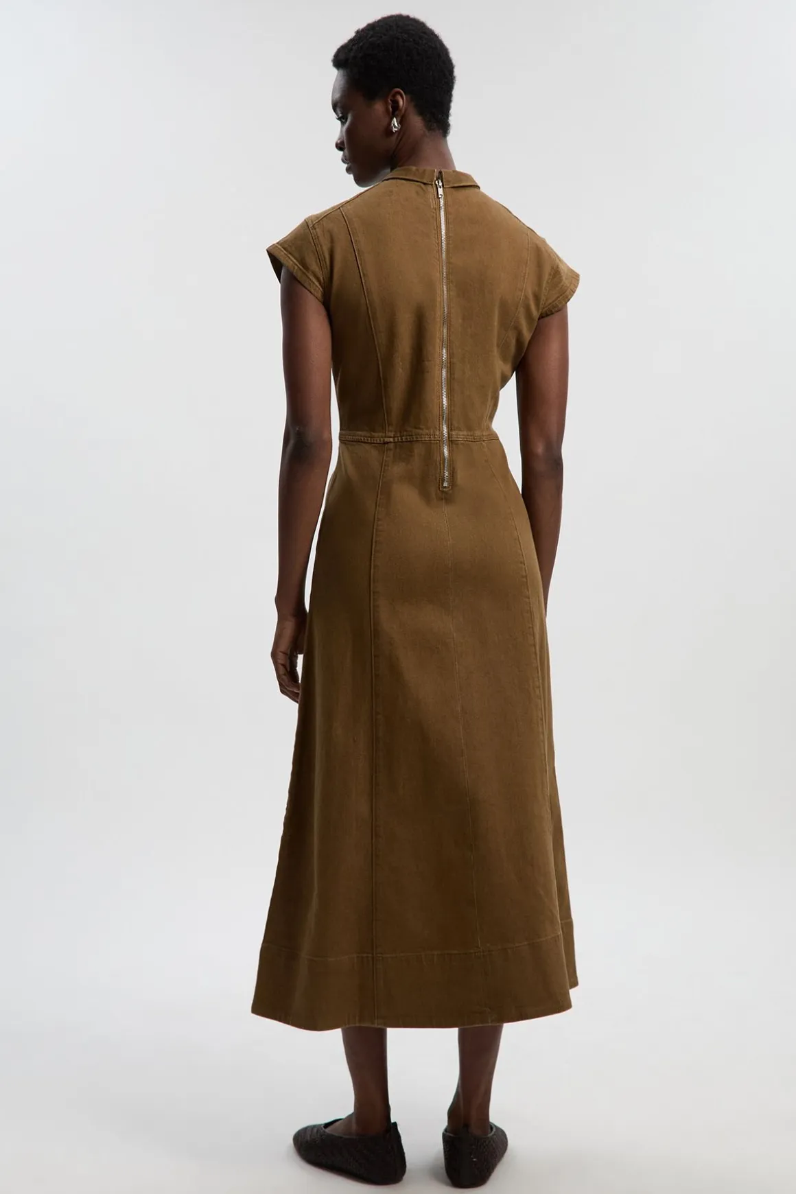 Robe Midi en Denim à Col Drapé