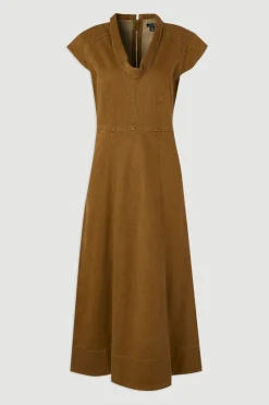 Robe Midi en Denim à Col Drapé