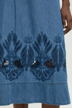 Robe Midi En Denim À Encolure Américaine Avec Découpes