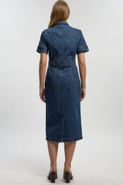 KarenMillen Robe Midi En Denim Imprimé<Femme Denim|Robes Mi-Longues