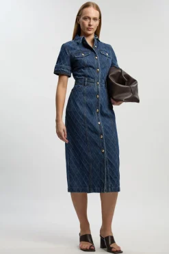 KarenMillen Robe Midi En Denim Imprimé<Femme Denim|Robes Mi-Longues