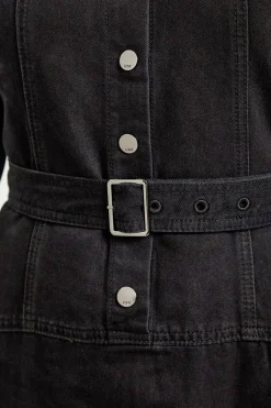 KarenMillen Robe Midi En Denim À Manches Longues Avec Découpes<Femme Denim|Robes Mi-Longues