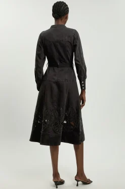 KarenMillen Robe Midi En Denim À Manches Longues Avec Découpes<Femme Denim|Robes Mi-Longues