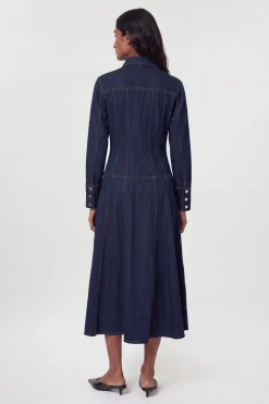 Robe Midi En Denim À Nœud Lavallière Et Boutonnage