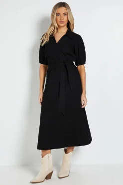 Robe Midi En Denim Portefeuille À Manches Volumineuses