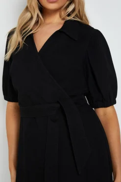 Robe Midi En Denim Portefeuille À Manches Volumineuses