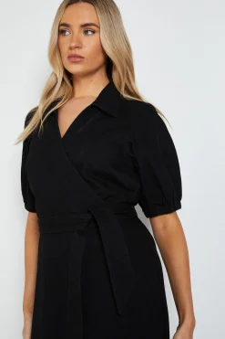 Robe Midi En Denim Portefeuille À Manches Volumineuses