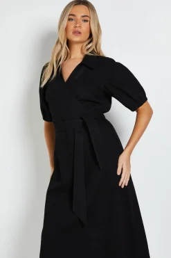 Robe Midi En Denim Portefeuille À Manches Volumineuses