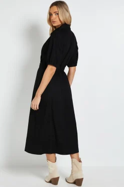 Robe Midi En Denim Portefeuille À Manches Volumineuses