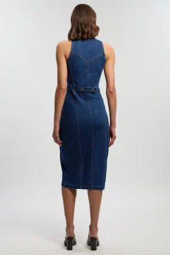 Robe Midi En Denim Sans Manches Avec Détails Boutons Petite Taille