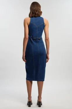 Robe Midi En Denim Sans Manches Avec Détails Boutonnés