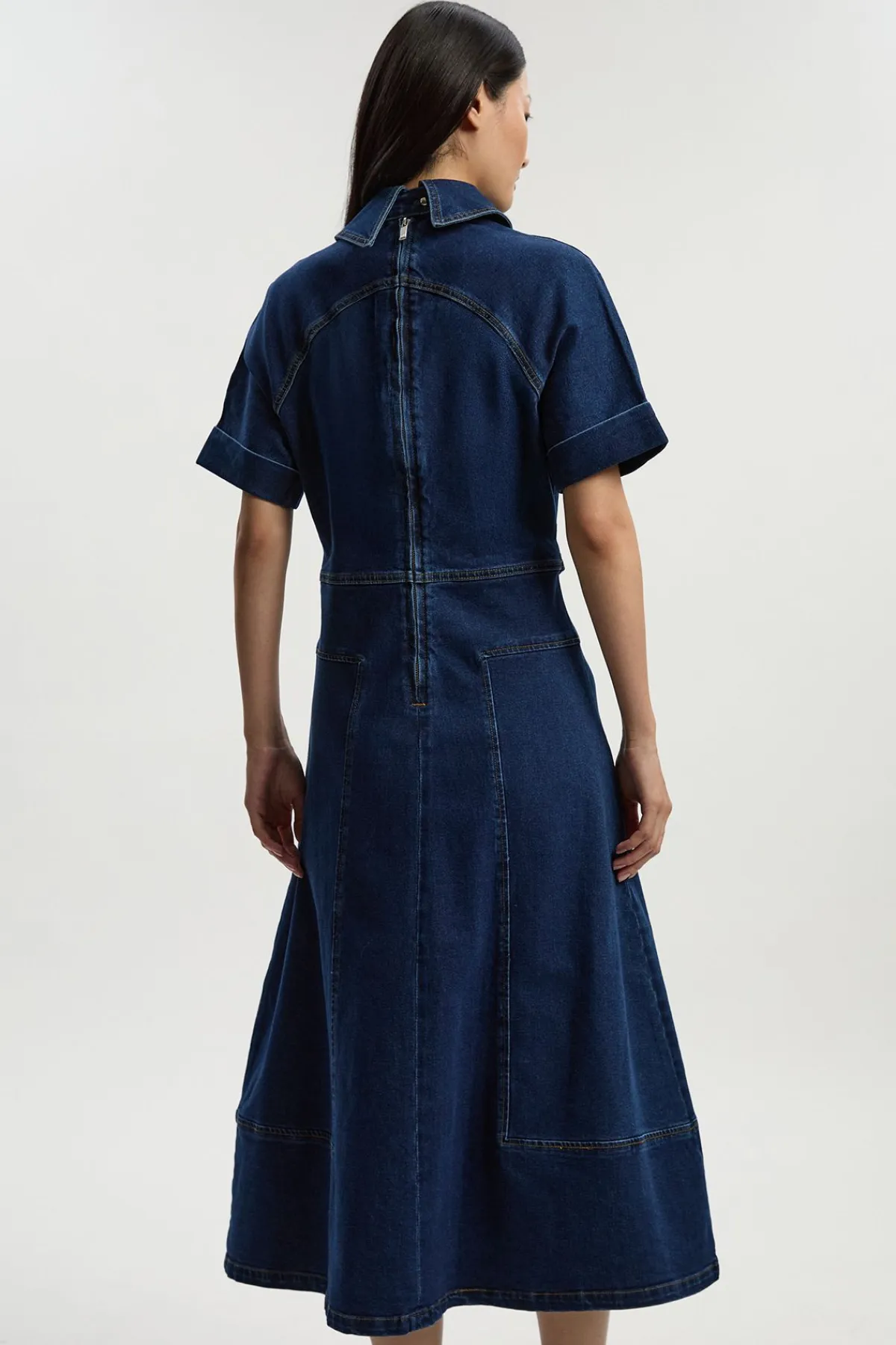KarenMillen Robe Midi en Denim Stretch avec Détail Ceinture à Patte<Femme Denim|Robes Mi-Longues