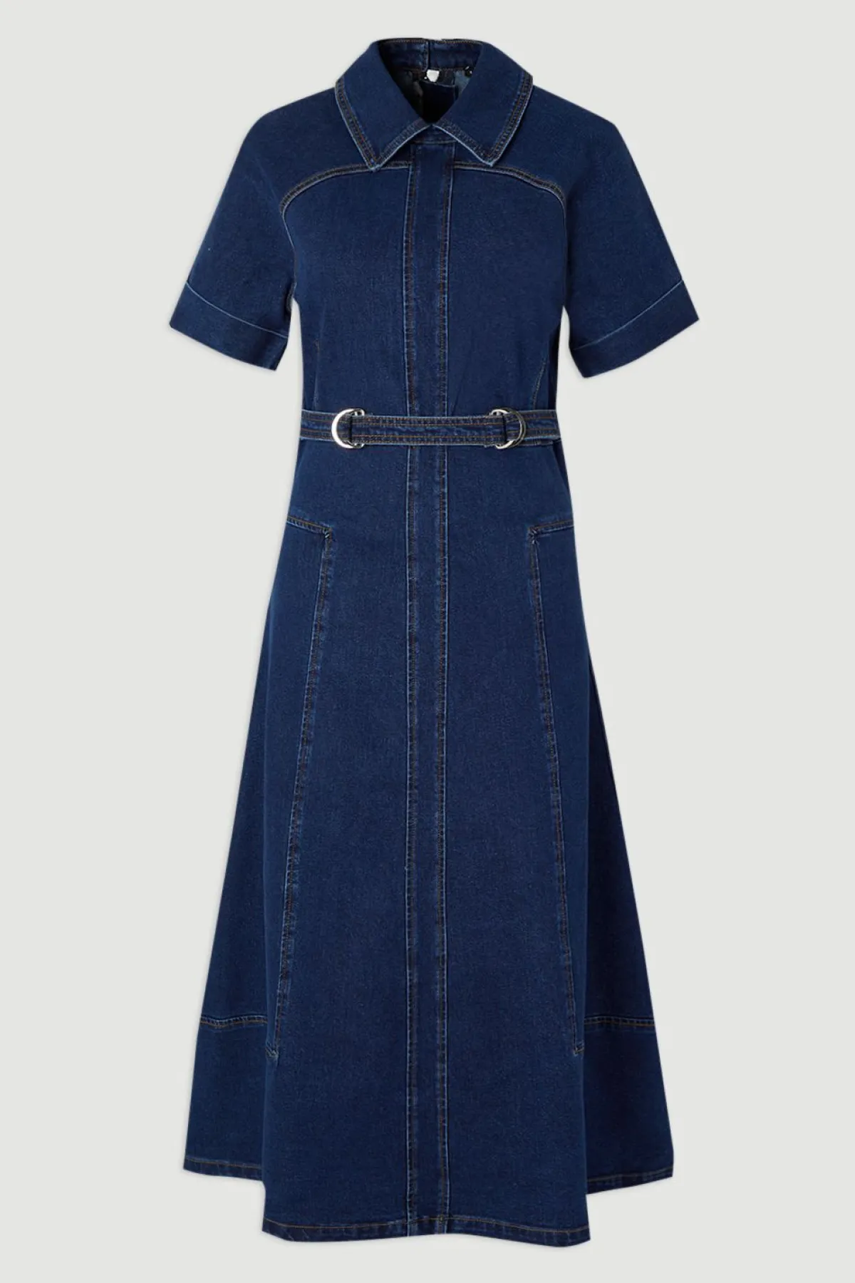 KarenMillen Robe Midi en Denim Stretch avec Détail Ceinture à Patte<Femme Denim|Robes Mi-Longues