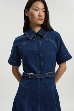 KarenMillen Robe Midi en Denim Stretch avec Détail Ceinture à Patte<Femme Denim|Robes Mi-Longues