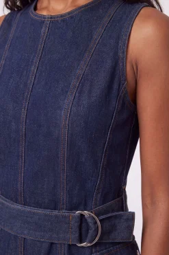 KarenMillen Robe Midi En Denim À Taille Basse Et Jupe Ample<Femme Denim|Robes Mi-Longues