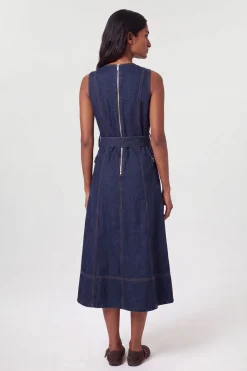 KarenMillen Robe Midi En Denim À Taille Basse Et Jupe Ample<Femme Denim|Robes Mi-Longues