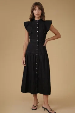 Robe Midi En Denim À Volants
