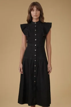 Robe Midi En Denim À Volants