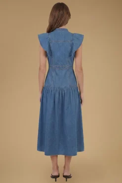 Robe Midi En Denim À Volants