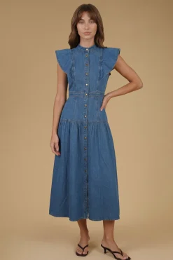 Robe Midi En Denim À Volants