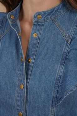 Robe Midi En Denim À Volants