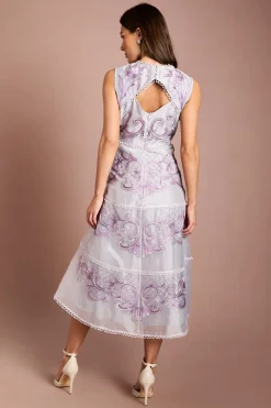 Robe Midi En Dentelle Brodée Avec Motif Placé