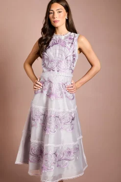 Robe Midi En Dentelle Brodée Avec Motif Placé