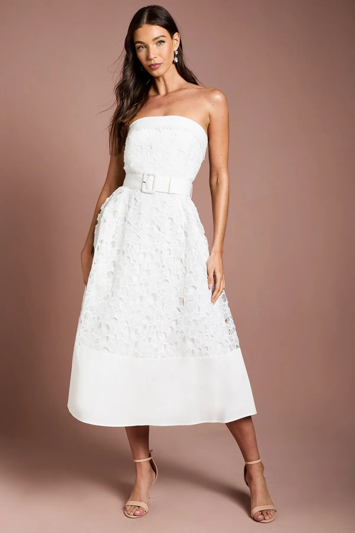 Coast Robe Midi En Dentelle À Bustier Avec Ceinture<Femme Robes Mi-Longues|Satin Et Dentelle