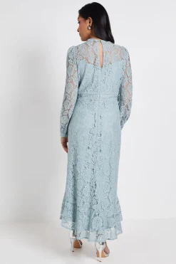 Wallis Robe Midi En Dentelle À Col Montant Avec Volants Pour Petite Taille<Femme Robes Mi-Longues|Satin Et Dentelle