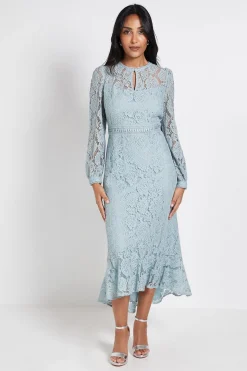 Wallis Robe Midi En Dentelle À Col Montant Avec Volants Pour Petite Taille<Femme Robes Mi-Longues|Satin Et Dentelle