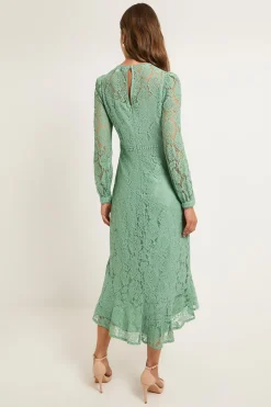 Robe Midi En Dentelle À Col Montant Avec Volants