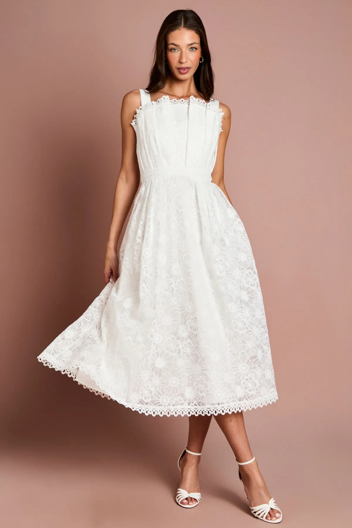 Coast Robe Midi En Dentelle À Corsage Éventail<Femme Robes Mi-Longues|Satin Et Dentelle
